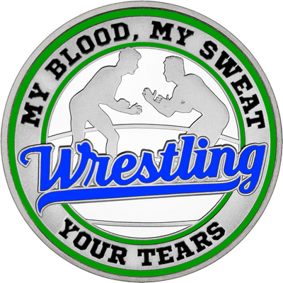 Royal Blue "Wrestling" with Green Outer Circular Borders